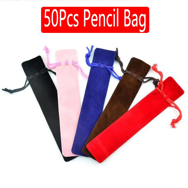 50 Pcs Black Velvet Pen Pouch Sleeve Holder Single Pen Bag Case Pencil