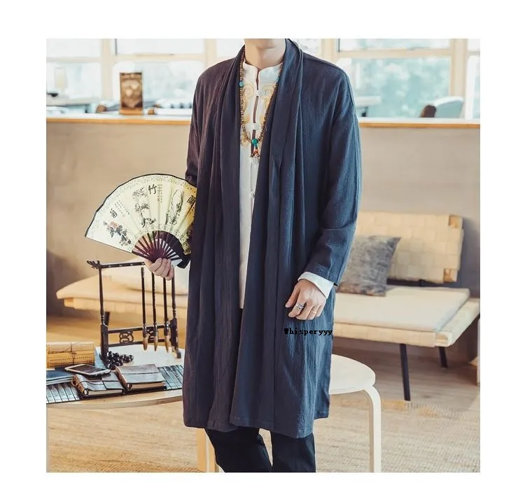 jacket hoodie Mens Long Windbreaker Jacket Spring Summer Thin Kimono Coat Vintage Male Clothes 2022 Solid Trench Casual Cardigan mens padded jacket