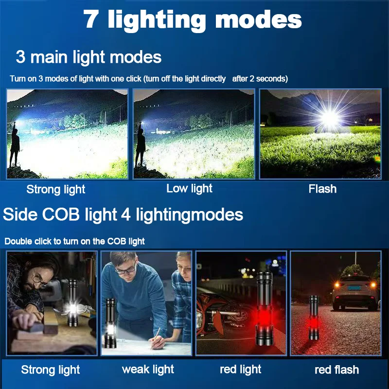 Most Powerful 100W Led Flashlight Type-c Rechargeable Torch Built-in 5000 Battery Zoom Spotlight Flashlight Super Bright Lantren 4