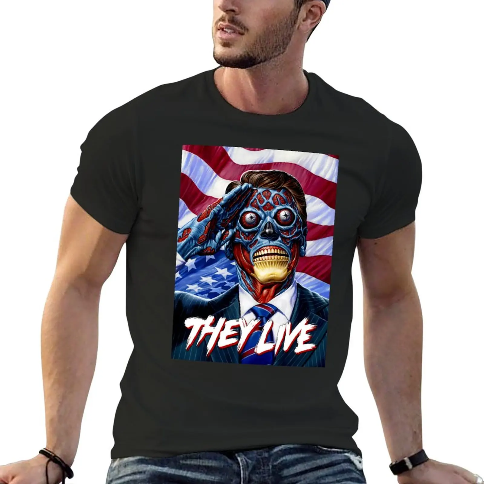 

New They Live, American Flag T-Shirt black t shirts plain t-shirt vintage clothes plus size tops mens t shirts casual stylish