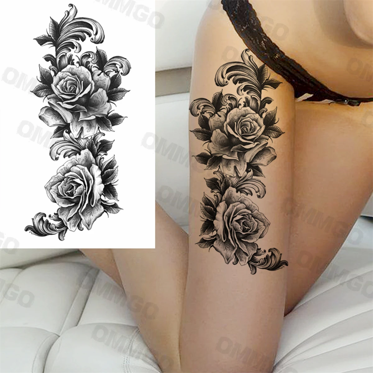 Tatouage Femme Cuisse Rose Tatouage Temporaire Sexy Pour Femme, Fleur De Rose Noire, Sur La Cuisse,  Pour Fille Adulte, Crâne, Mandala, Serpent, Transfert D'eau - Temporaire  Tatouages - AliExpress