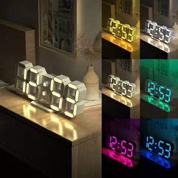 3D LED Digital Clock 12/24H Time Display Colorful Clock 1