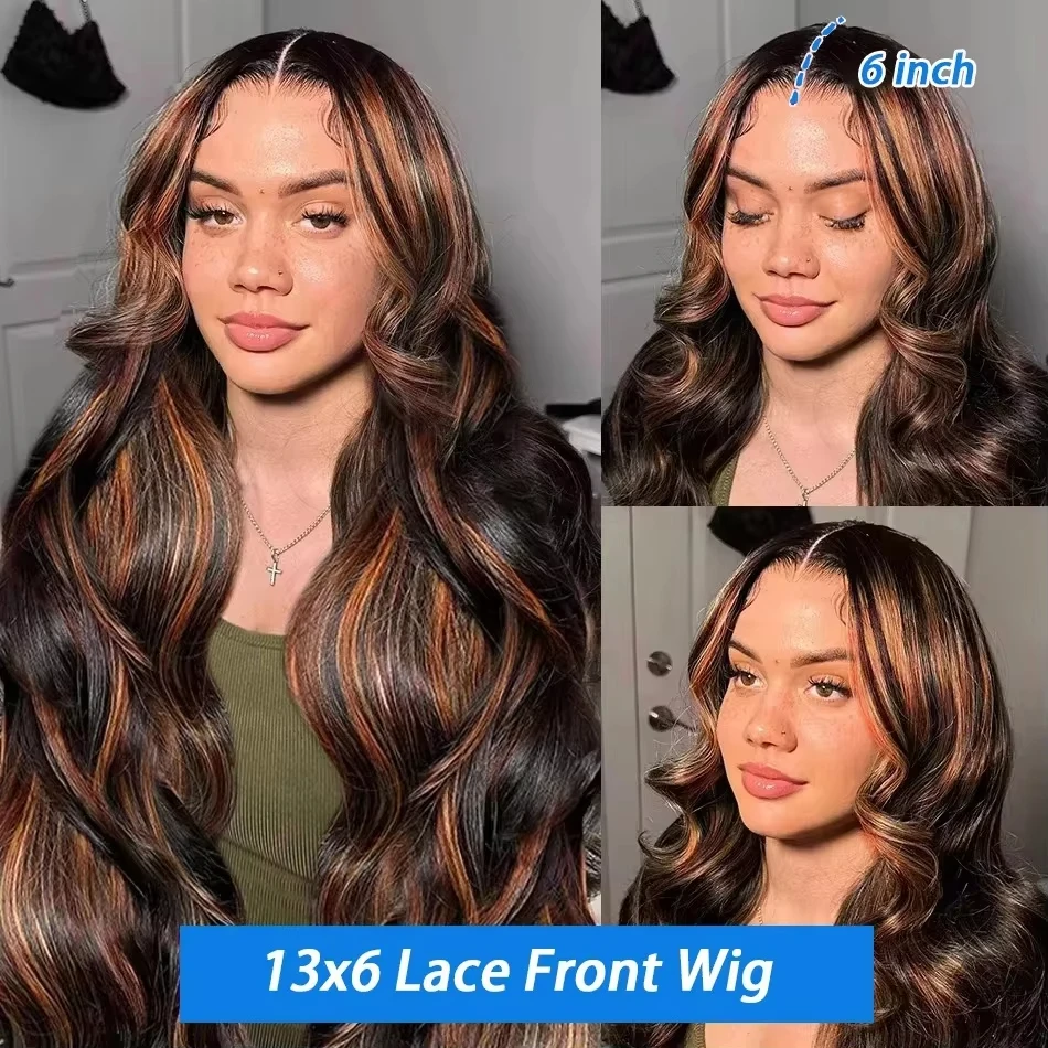 Glueless Ombre Highlight Lace Front Wigs 30 inch Pre Plucked Hair 1B/27 Body Wave 13x4 13x6 HD Lace Front Wigs For Black Women