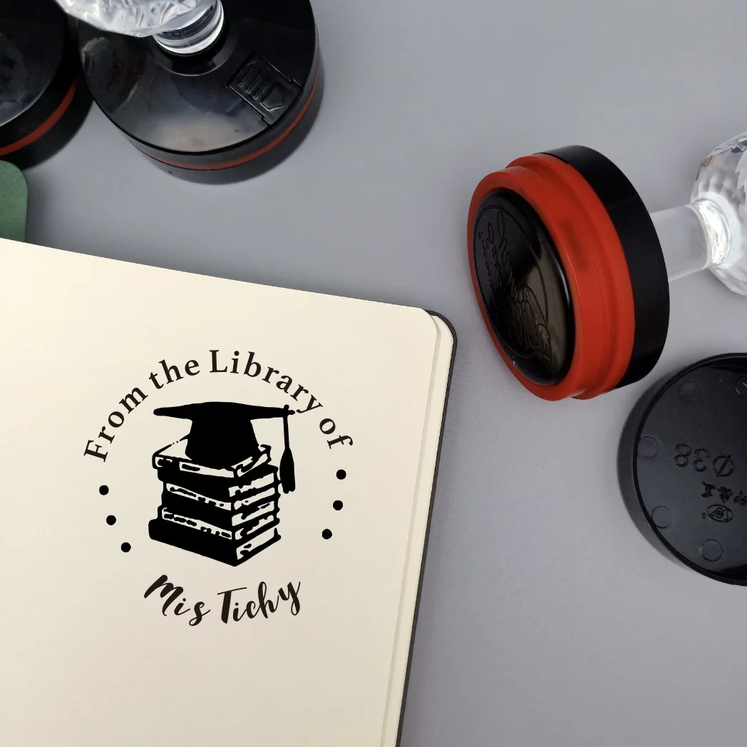 from The Library of, Book Stamp, Personalized Teacher Stamp, Custom Library  Stamp, Monogram Self-Inking Stamp, Design Stamps (Book)