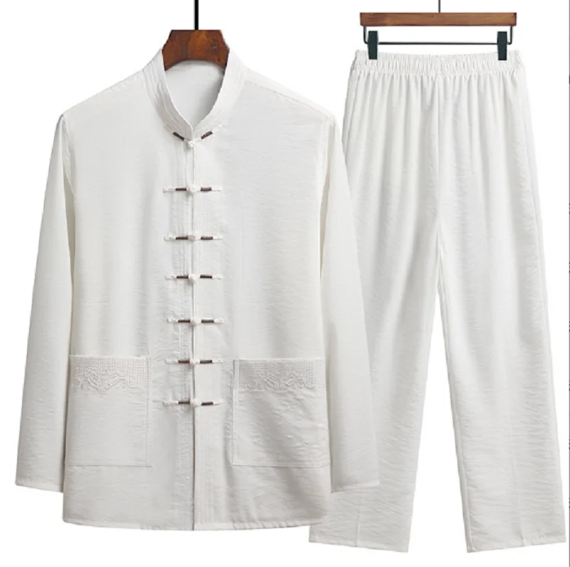 Chinese Tradition Kung Fu Set Men Casual Comfort Long Sleeve Pajamas Spring Autumn Vintage Menswear Tang Suit M-XXXXL