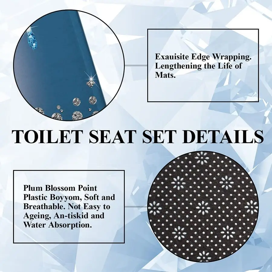 Sparkling Diamond Shower Curtain Set Shiny Bathroom Trim Carpet And Toilet Seat 4Pcs