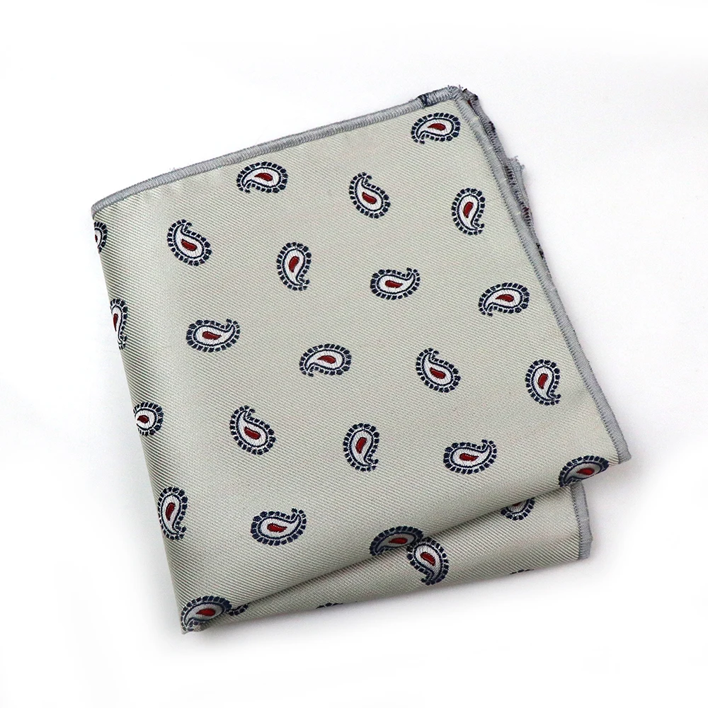 New White Color Pocket Square For Men Polyester Woven Horse Handkerchief 24cm Khaki Paisley Hanky Wedding Party Tuxedo Accessory