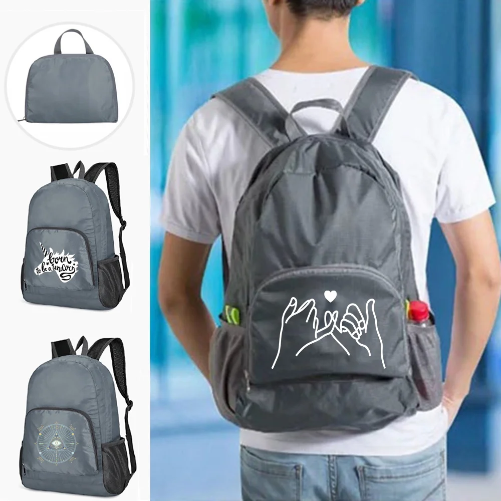 

Men's Foldable Backpack Waterproof Travel Climbing Bag White Picture Pattern Hiking Backpacks Women Outdoor Sports Portable Bags