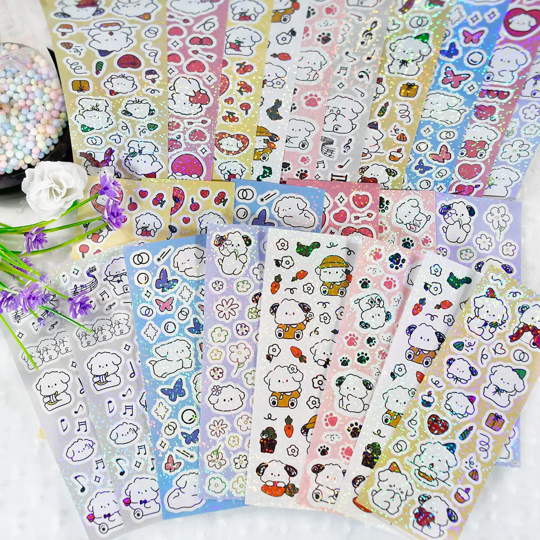 

Wind Beautiful Dog Flash Holographic Laser Decorative Sticker DIY Star Chasing Scrapbook Small Card Waterproof Decal Sticker