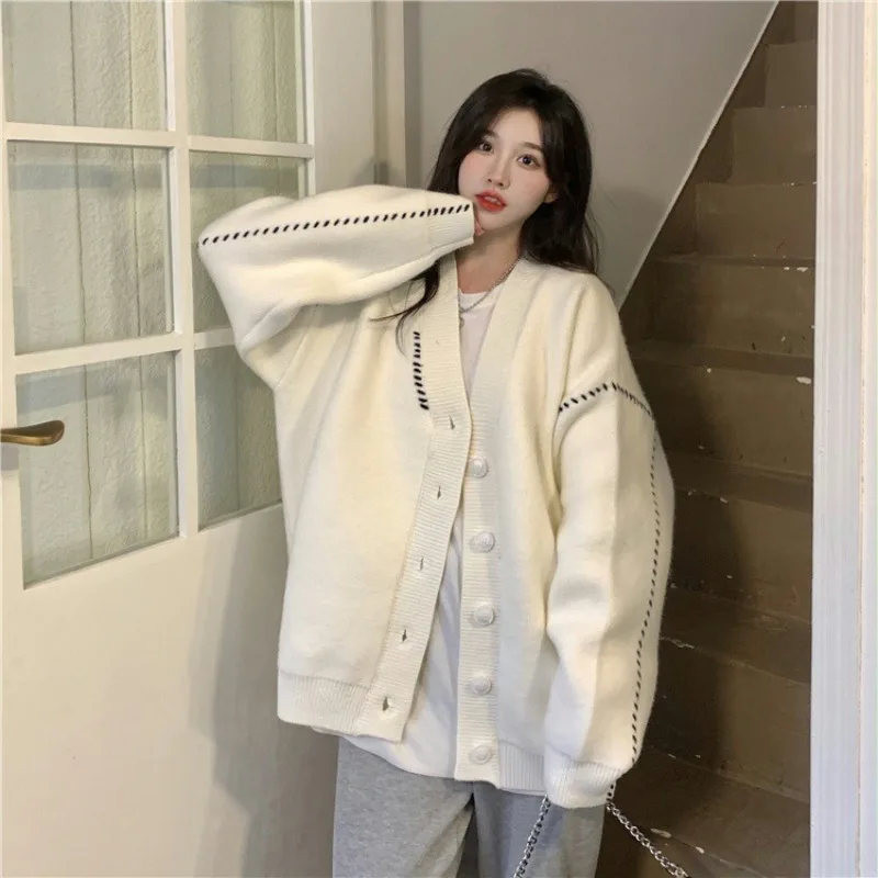 

Женский свободный кардиган в стиле оверсайз, осенне-зимний свитер в Корейском стиле, Y2k