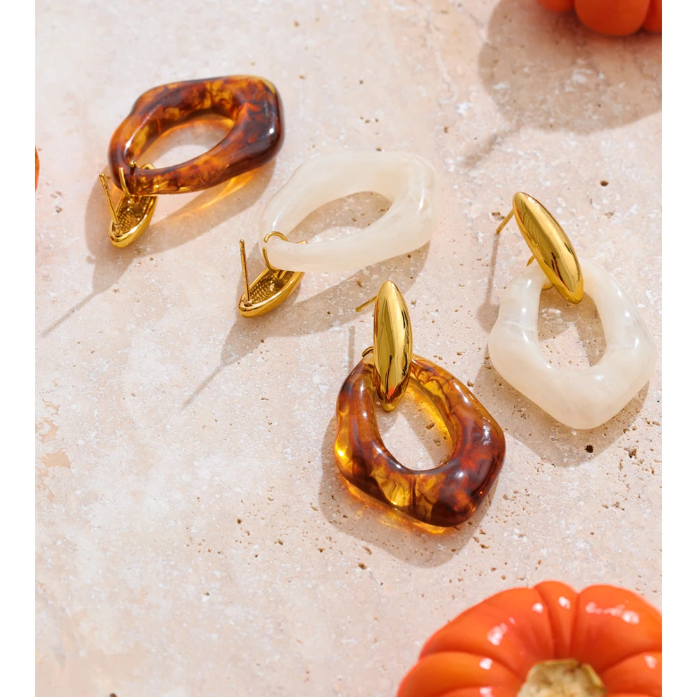 Yhpup Geometric Drop Earrings 18K Golden Plated Stainless Steel Amber White