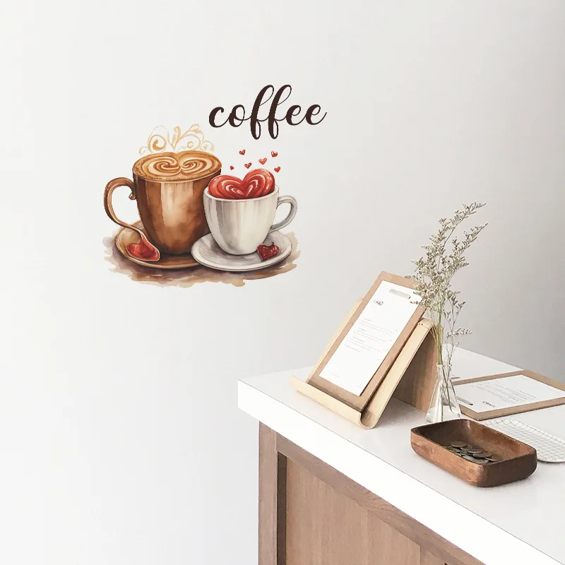 1PCS Personalized Creative Coffee Cup Wall Stickers Cafe Atmosphere Beautification Decorative Background Wall Stickers wall stickers