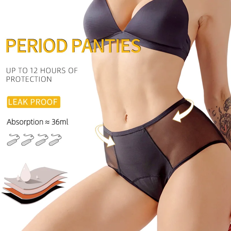 

3Pcs Period Underwear Four-layer High Waist Hollow Sexy Leak-pro Absorption Large Size Menstrual Panties