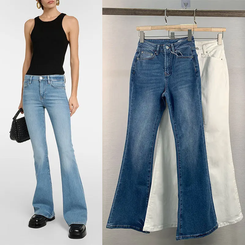 

2024 Summer New Flared Jeans Women High Waist Slim Stretch Mop Trousers Women Luxury Women's Pants Womans Clothing Slacks