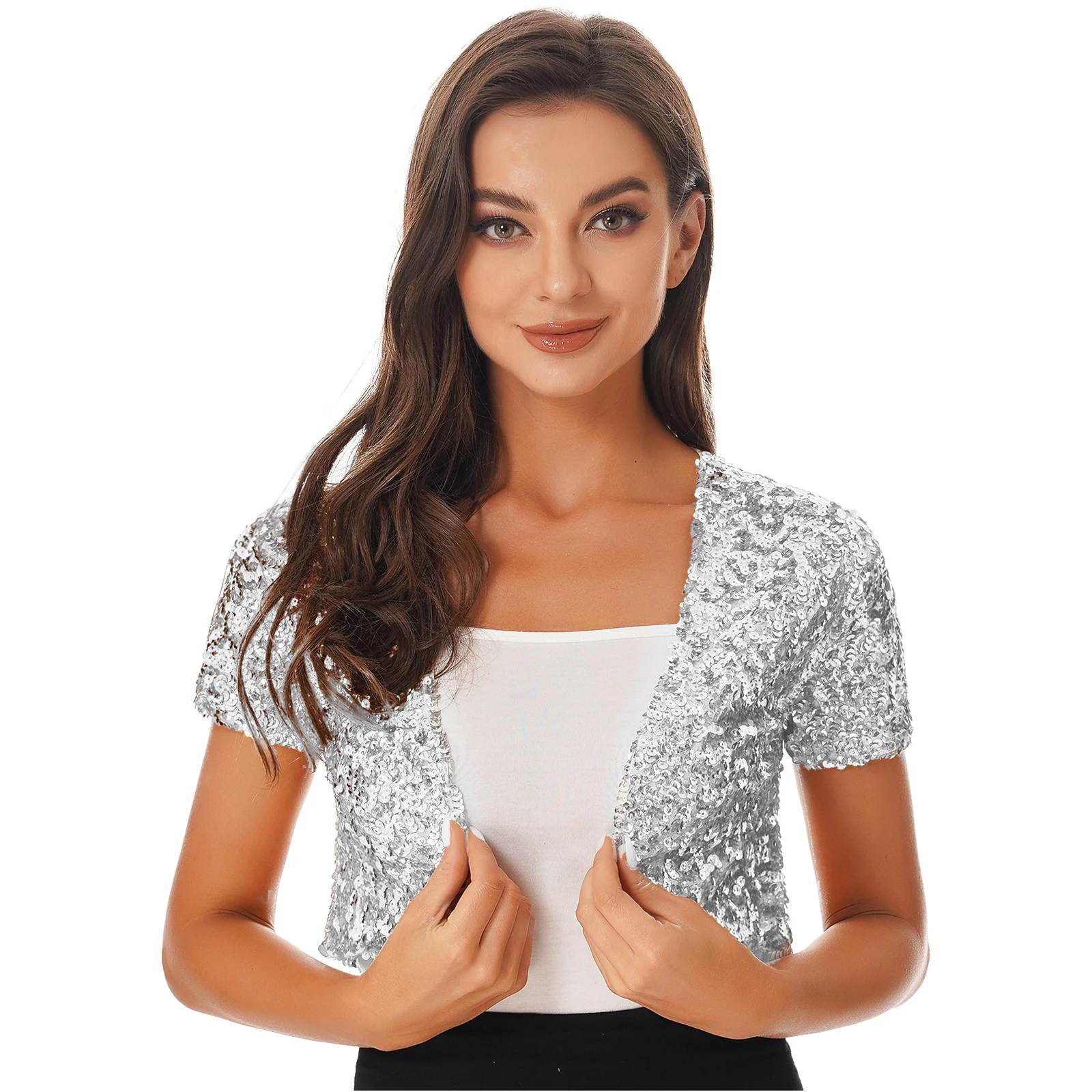 Sequin Bolero Silver Wedding Bolero Womens Shiny Sequins Coat