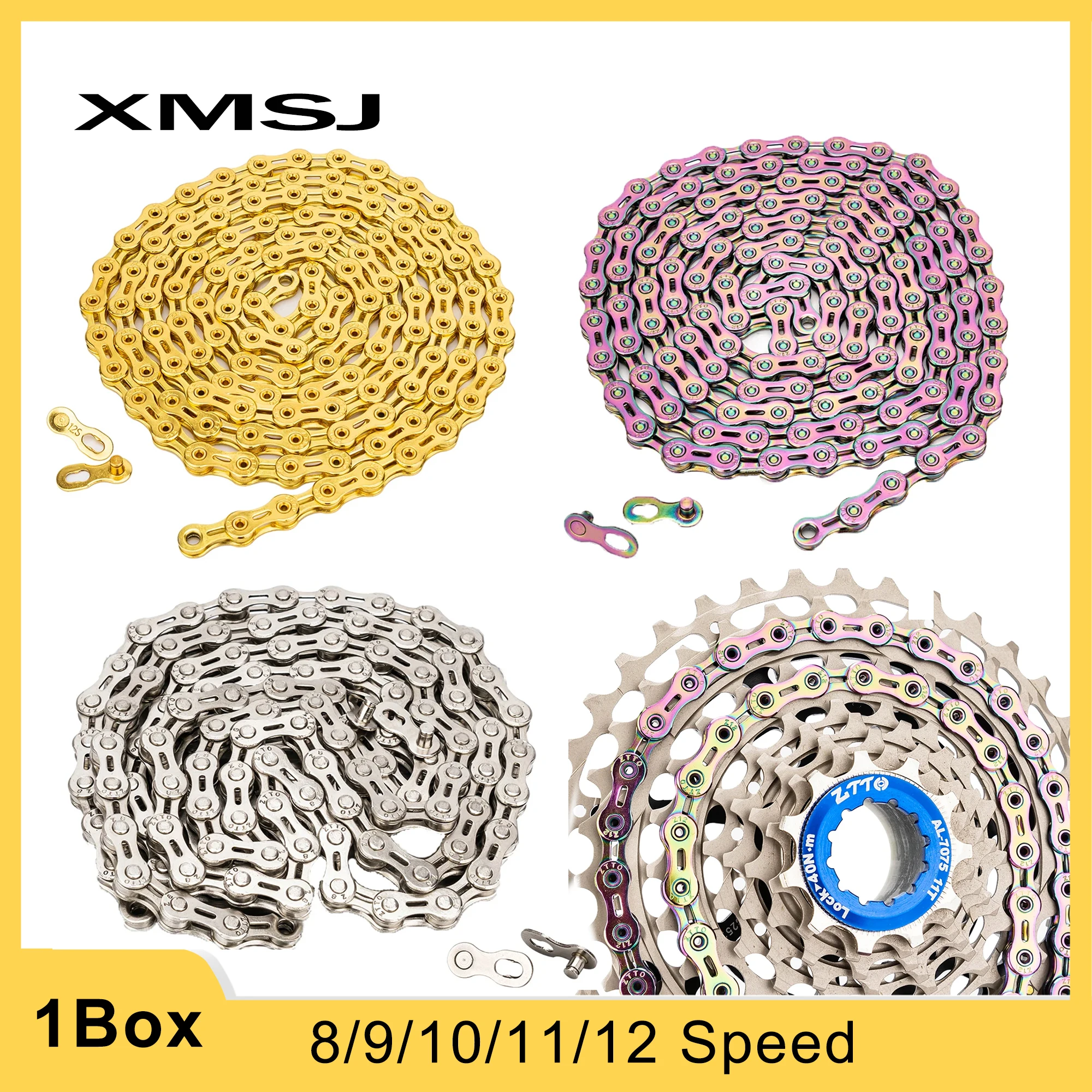 

XMSJ Bike Chain 8 9 10 11 12 Speed Velocidade Electroplated Roller Chain Bicycle Chain Mountain Road MTB Chains Part 116 Links