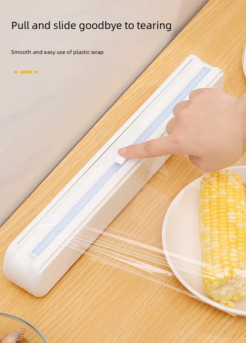 Description Picture 4 of itemSliding Knife Cling Film Cutter Home Kitchen Tool Suction Cup Wrap Box Cutting Case Tin Foil Divider Brand Plastic Dispenser