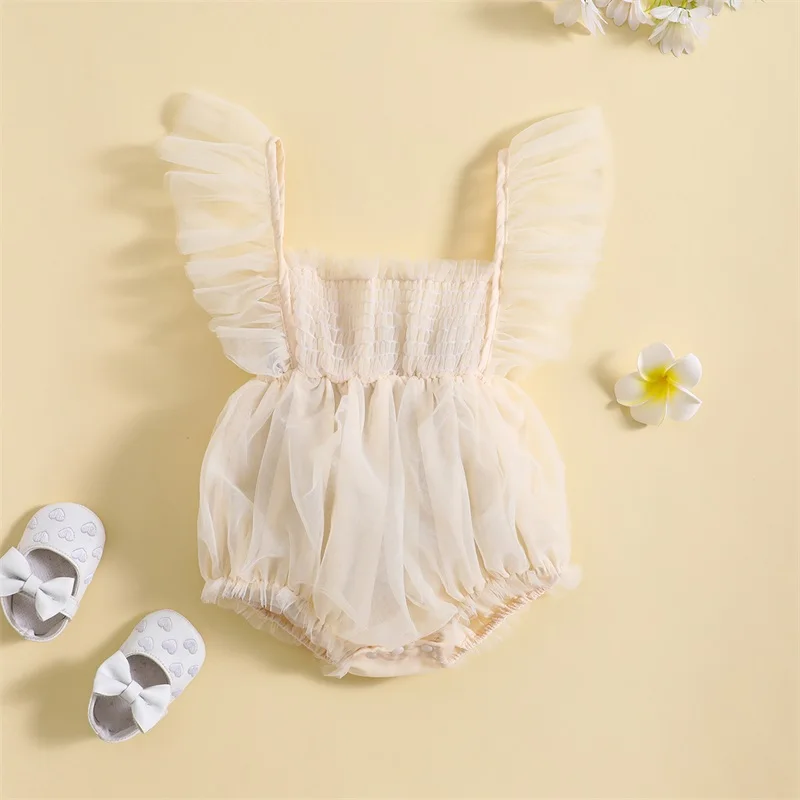 

Listenwind 0-2Y Baby Girls Romper Fly Sleeve Pleated Tulle Patchwork Infant Bodysuit Summer Clothes for Casual Daily