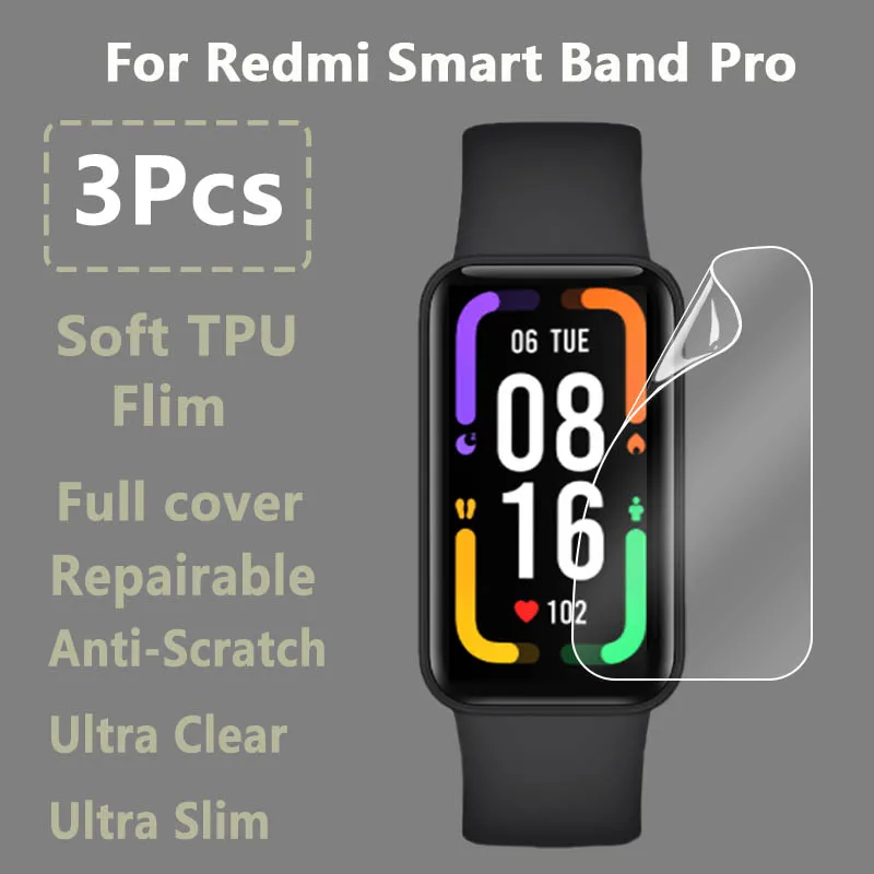 

3 Pcs For Xiaomi Redmi Smart Band Pro Clear Slim Soft Hydrogel Repairable Protective Film Screen Protector-Not Tempered Glass