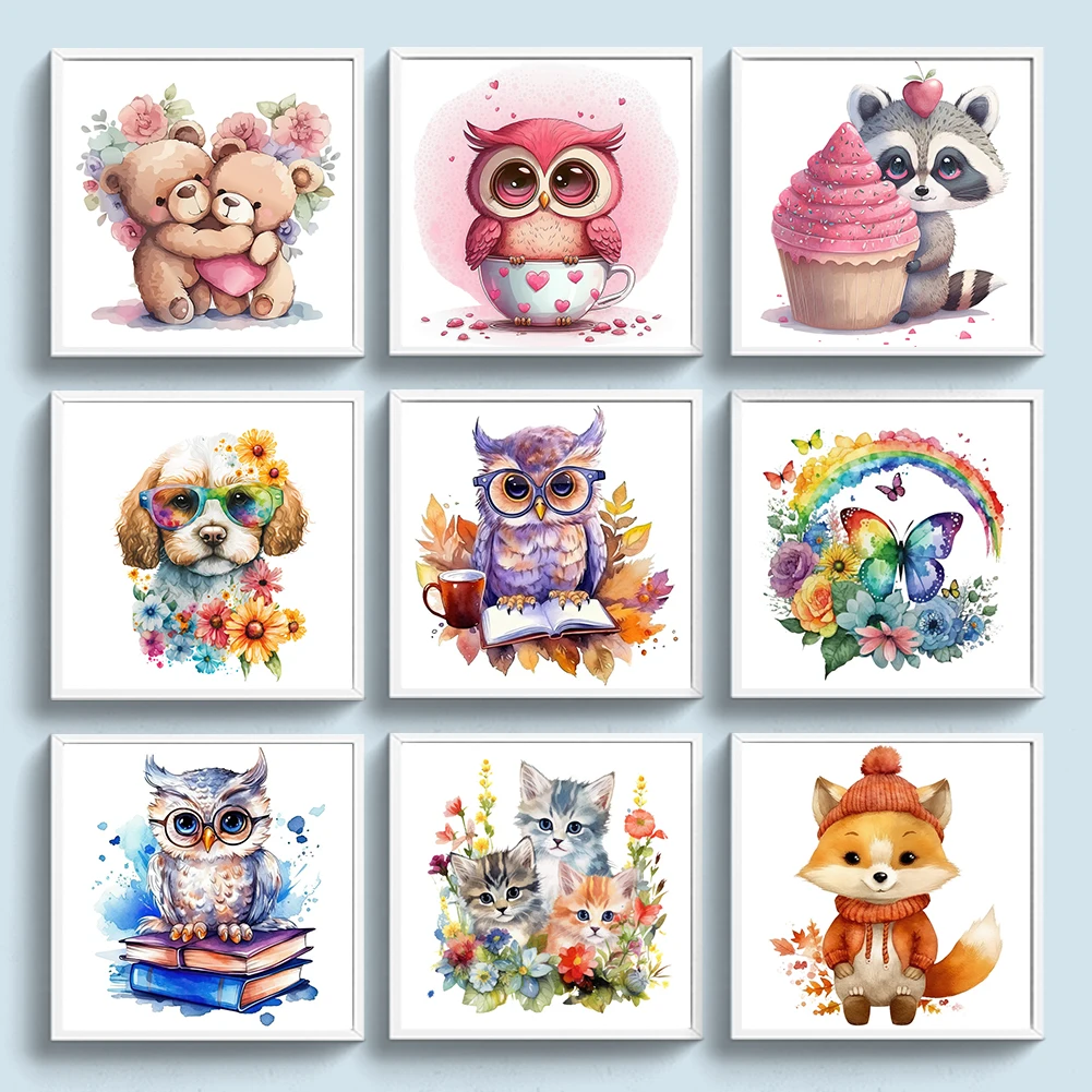 Cross stitch kit 25*25CM full embroidery eco-cotton thread 18CT cartoon animals print canvas for home decor painting