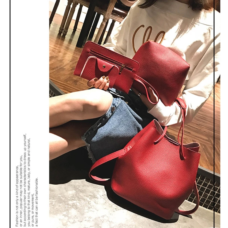 Leather Women Handbag 4Pcs/set Shoulder Bag Tote Card Holder Purse Messenger Satchel Top Handle Bags
