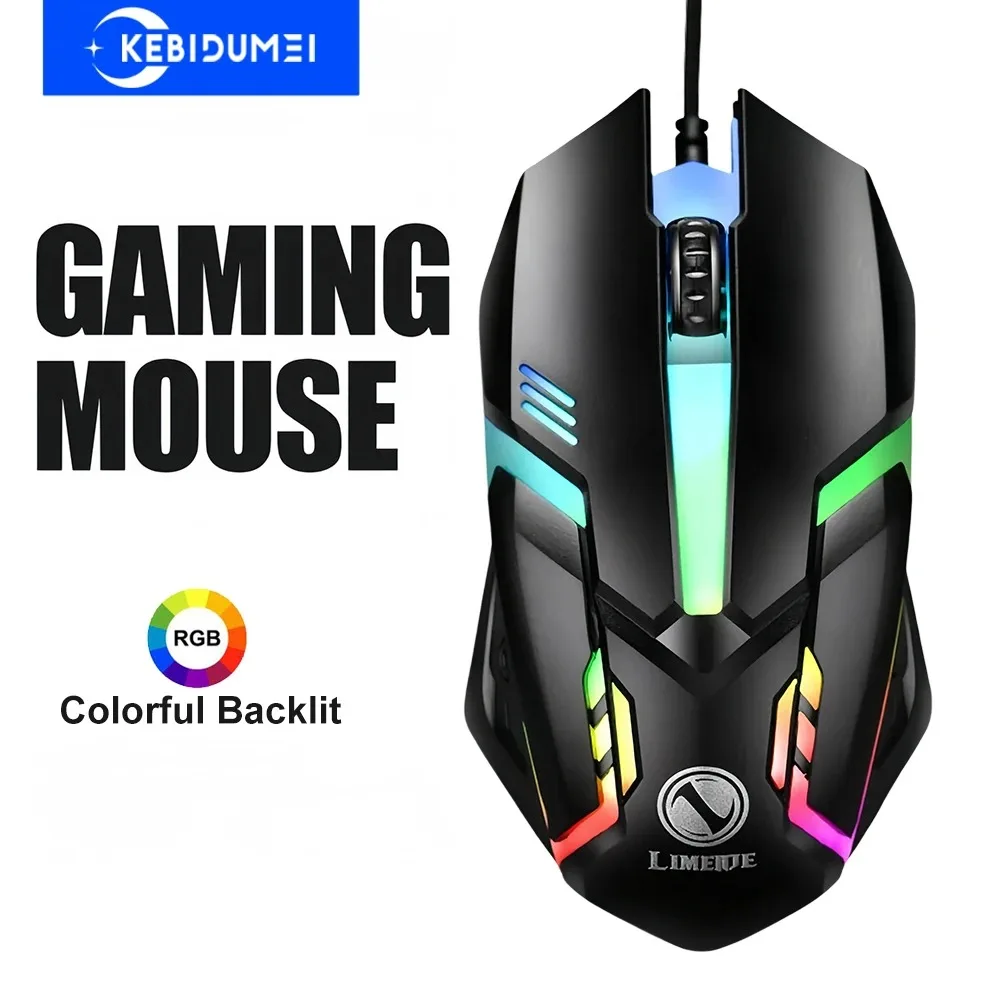 KEBIDUMEI RGB 백라이트 게이밍 마우스 USB 유선 인체공학적 마우스 E-스포츠 유선 오피스 마우스 PC 데스크탑 노트북 Windows MacOS용 RGB Backlit Gaming Mouse USB
