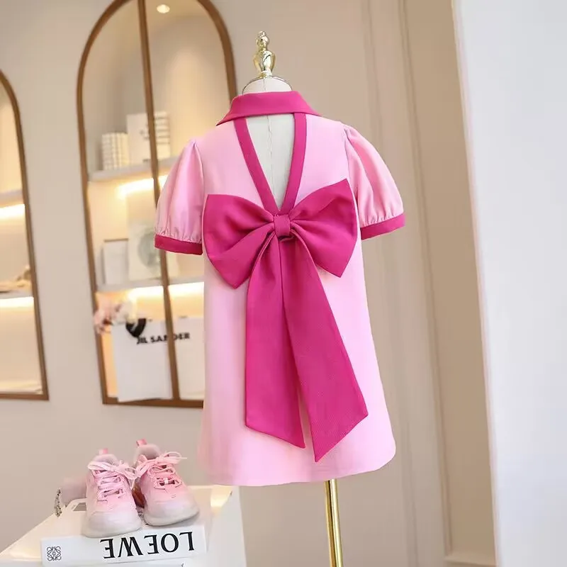 

teenage Girls dress pink Back Big Bow Princess Dresses Kids Cute Party Birthday Holiday clothes 3-14 vestido corto