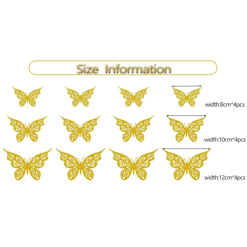 Hollow 3D Butterflies Wall Sticker 12 Pcs For Kid Room Wedding Bedroom Party Home Decor