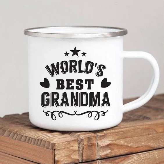World's Best Grandma Enamel Coffee Mug – Thoughtful Gift for Grandmother on Mother's Day or Birthday