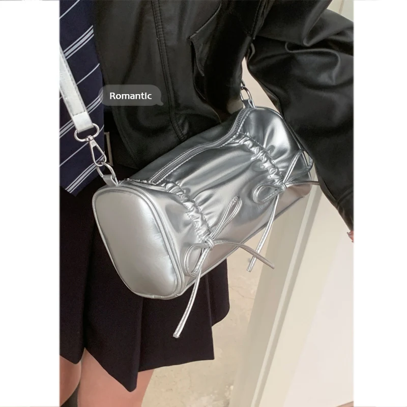 Sweet Bow Bag For Women Trendy New Versatile Zipper Square Crossbody Bags Casual Simple Pu Leather Female Shoulder Underarm Pack
