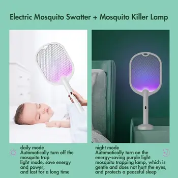 3 In 1 Electric Mosquito Swatter Mosquito Killer Lamp Killer Insect Killer 3000V Type-C Rechargeable Mosquito Killer Fly Killer 6