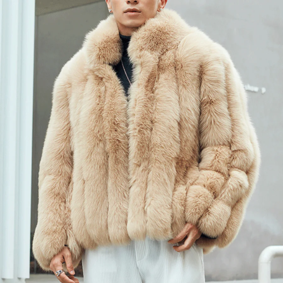

Mid-Length High quality 2023 Collar New Arrival Coat Man Natural Fur Stand Jacket Fashion Warm Overcoat