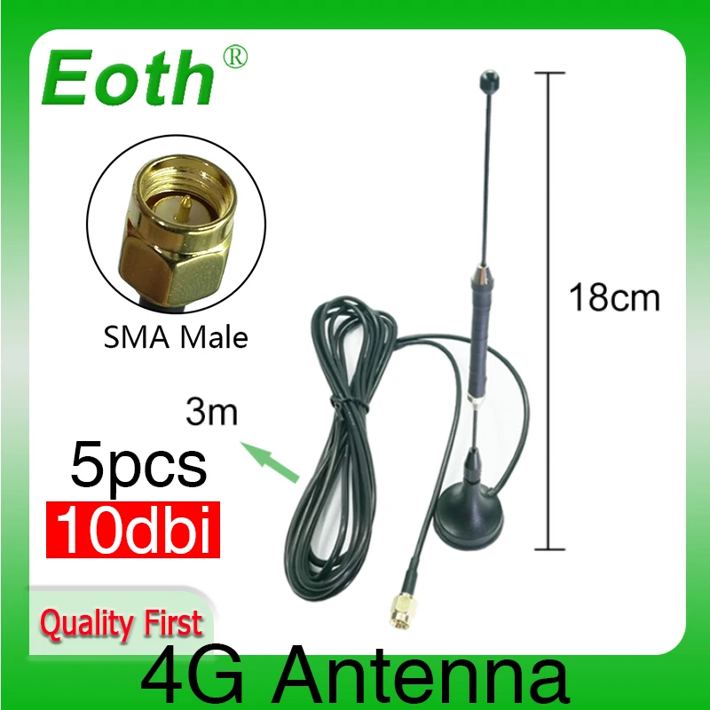 Eoth 5pcs 4G LTE Antenna 10dbi SMA Male Connector Aerial 698-960/1700-2700Mhz IOT magnetic base 3M Clear Sucker Antena a80 cardas clear light rca interconnect audio cable with cardas silver plated rca male plug hifi audio rca cable