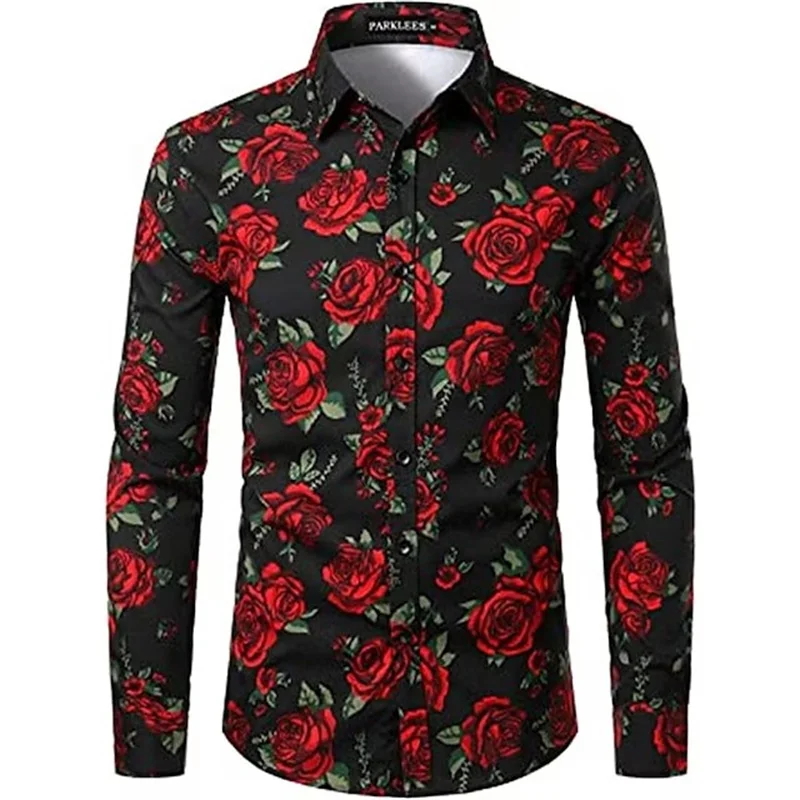 thumbnail image 1 of Camisas de hombre 2024 de manga larga con estampado de flores en 3D y botones de solapa, ropa de verano para hombre, camisetas de moda para novios, fiestas de graduación y cumpleaños, 1 of 5