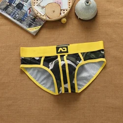 Men's Breathable Camouflage Nylon Mesh Briefs - XXL (Yellow)