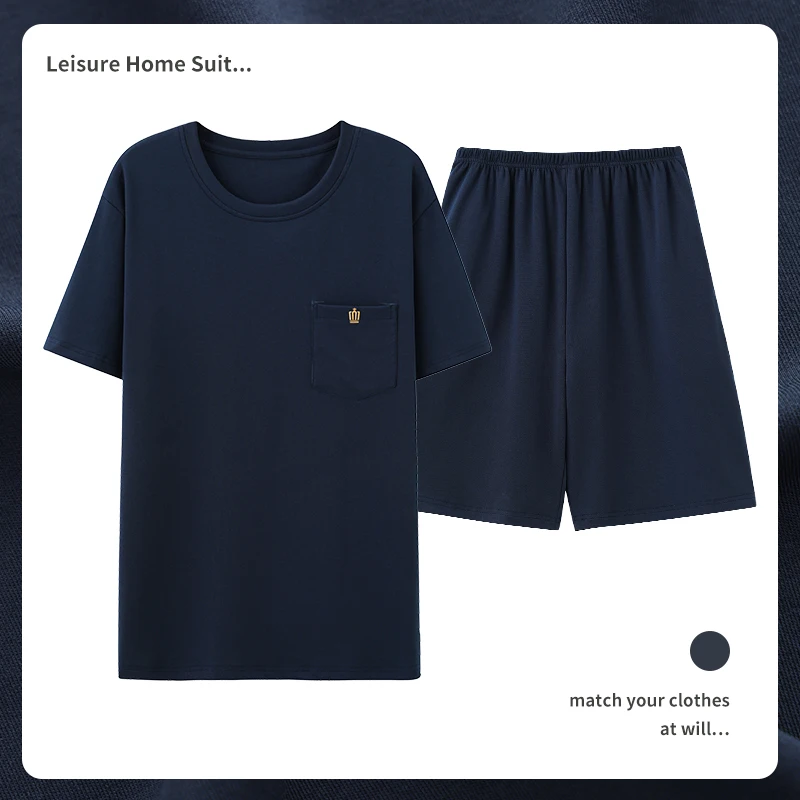 Big Size 4XL-7XL Men Pajamas Set Summer knited Cotton Short Sleeve Pyjamas Male Casual Sleepwear