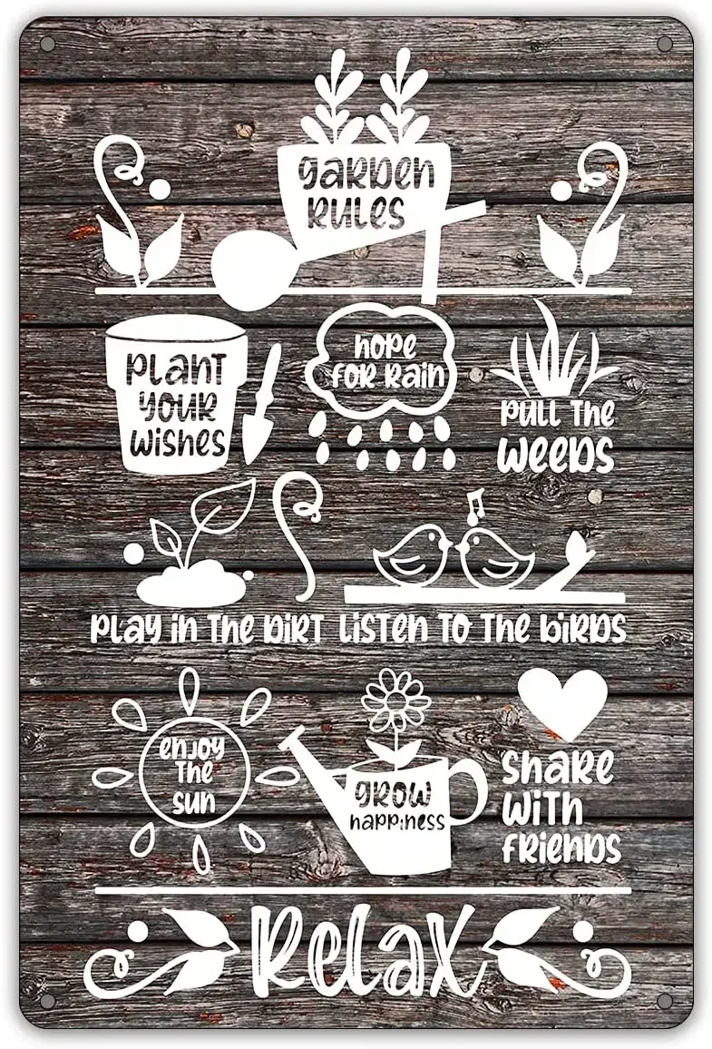 

Funny Garden Rules Metal Tin Sign Wall Decor, Farmhouse Wooden Style Garden Sign for Home Decor posters Gifts