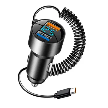 Caricabatteria per auto Caricatore USB C Tipo C Ricarica rapida Caricatore USB PD QC 3.0 Caricatore per auto multiporta 100W Cavo retrattile per