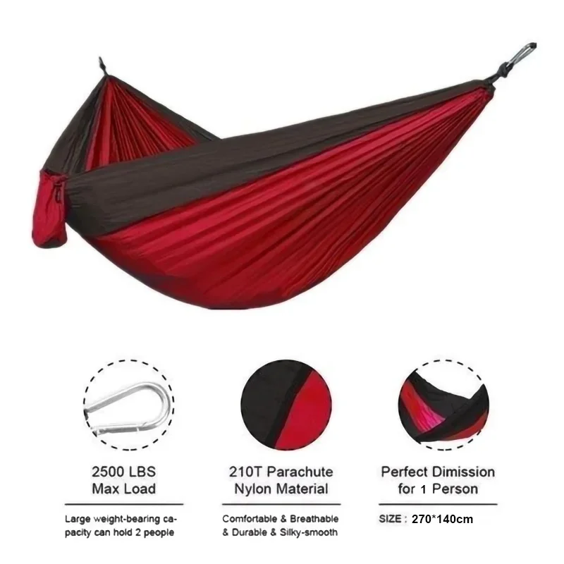 Single Person Portable Outdoor Camping Hammock With Nylon Color Matching Hammock High Strength Parachute Fabric Hanging Bed 4