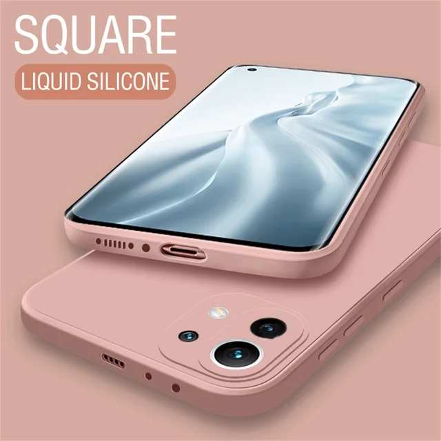 Original Square Liquid Silicone Case for Xiaomi Mi 11 11T 11X Pro Ultra Lite NE 5G Protection Back Cover Mi11 T 11Lite 11i Funda Pink