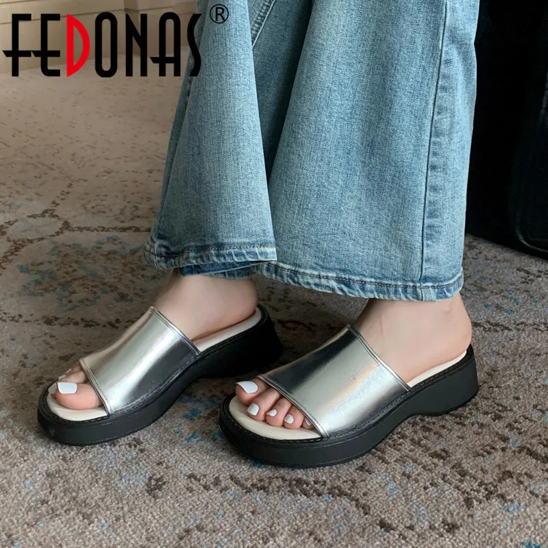 

FEDONAS Fashion Chunk Women Slippers Summer New Platforms Thick Heels Leisure Casual Working Genuine Leather Shoes Woman Sandals