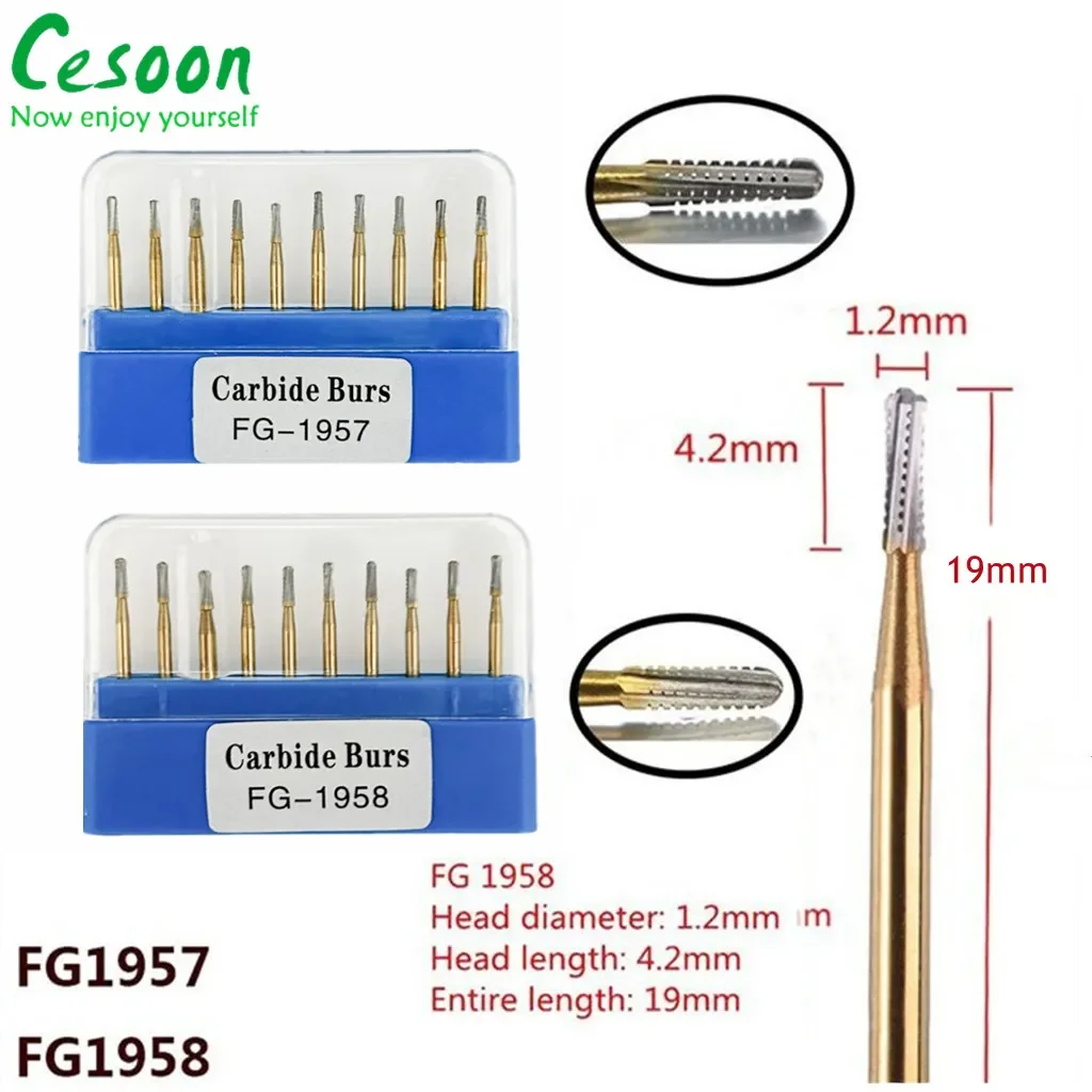 10PcsBoxDentalCarbideBurHighSpeedTungstenSteelCrownMetal