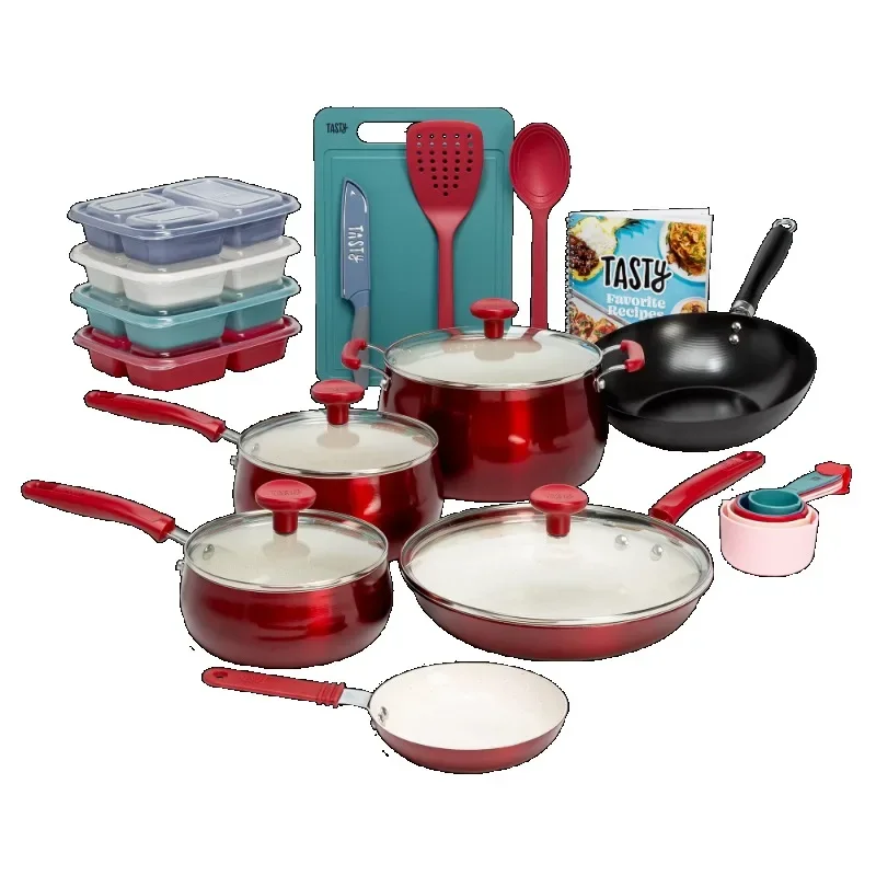 

Andralyn Tasty Clean Ceramic 24 Piece Non-Stick Aluminum Cookware Set, Red