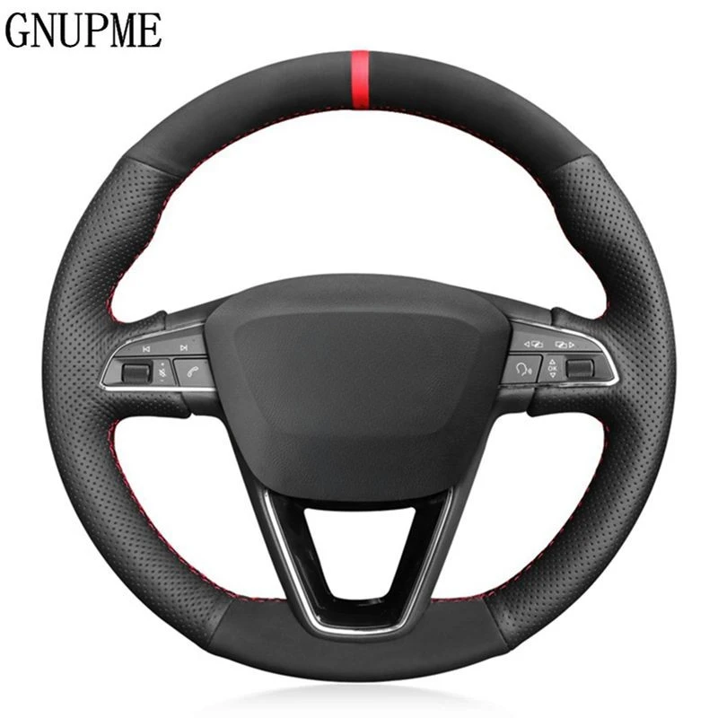 

Black Genuine Leather Suede Car Steering Wheel Cover For Seat Leon 2013-2020 Ibiza Alhambra Arona Ateca Tarraco Toledo 2014-2020