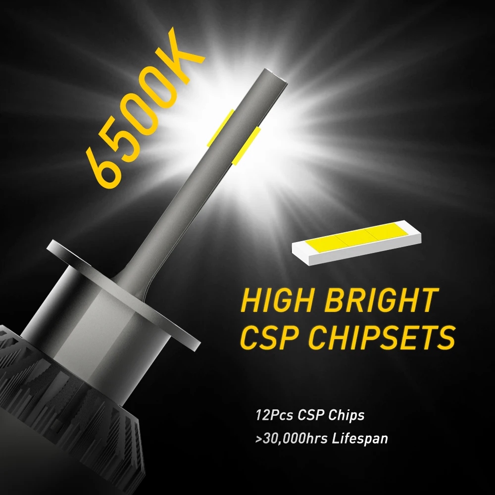 AUXITO 2Pcs 16000LM H1 LED Headlight H7 Car LED High Low Head Lamp Bulb Turbo Automobile 12V 6500K White Super Bright Waterproof led car lights led lights led bulbs led headlights led car headlights car headlamps