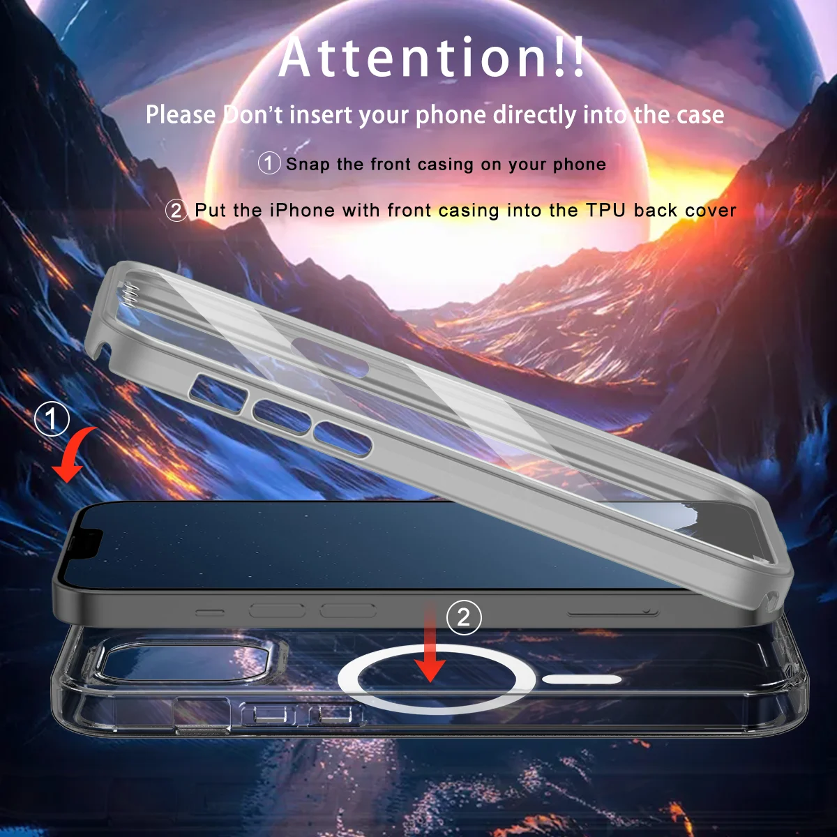 Custodia trasparente per iPhone 11 da 6,1 pollici, compatibile con MagSafe, con protezione schermo integrata, cover magnetica antiurto completa  202192403