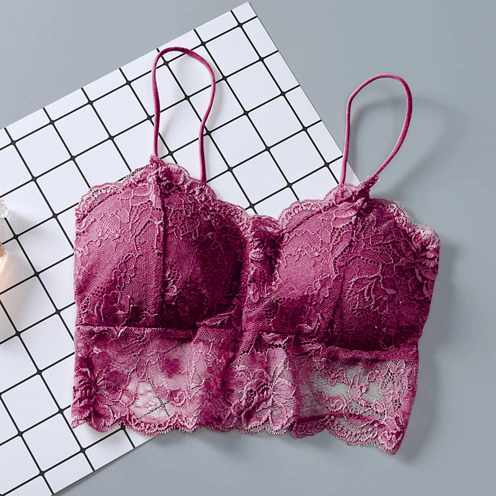 Women Lingerie Bra Lace Sleeveless Top padded Bralette Bra Bustier Zipper Back Club Crop Tank Summer Sexy