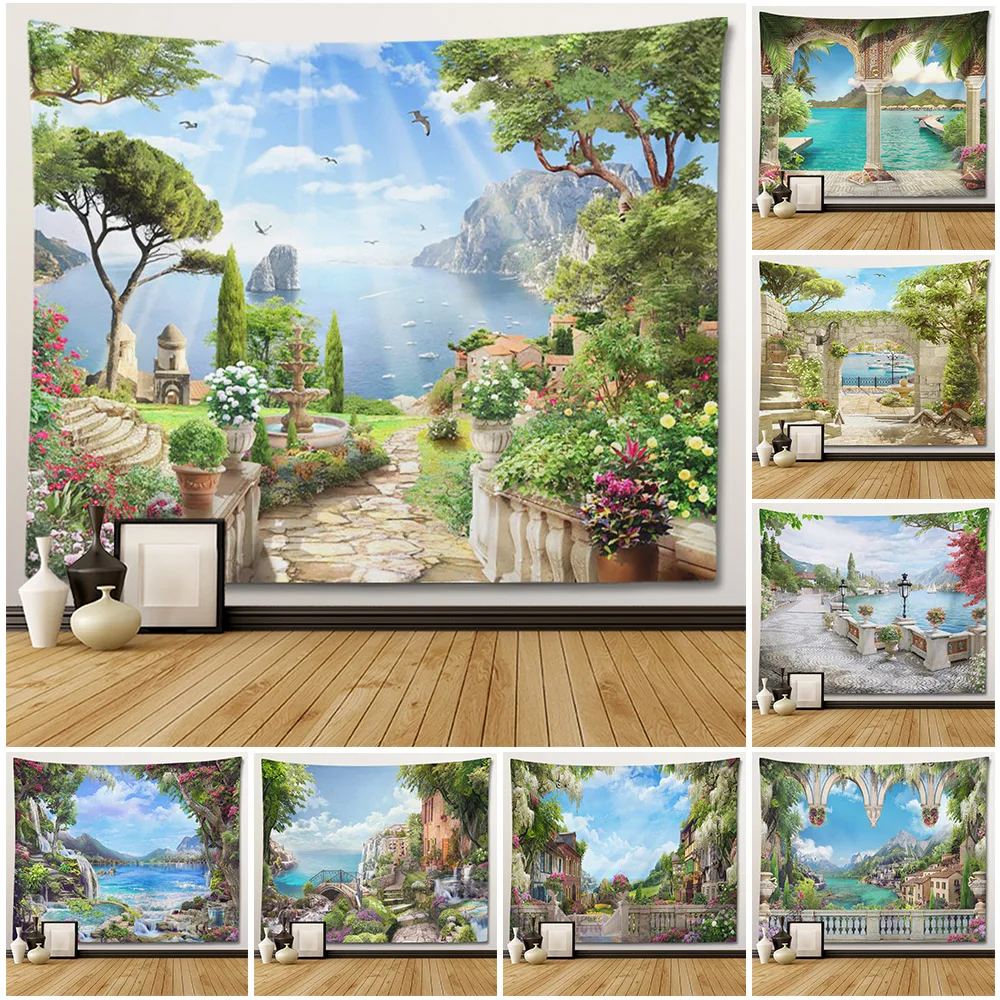 

SepYue Seaside Scenery Tapestry Wall Hanging Room Decoration Hippie Tapestries Tree Garden Mountain Wall Art Cloth Boho Decor