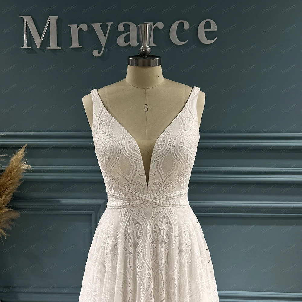 Mryarce 2022 Trending Detachable Statement Sleeves Plunging Neck Open Back Lace Wedding Dress Bridal Gowns 3
