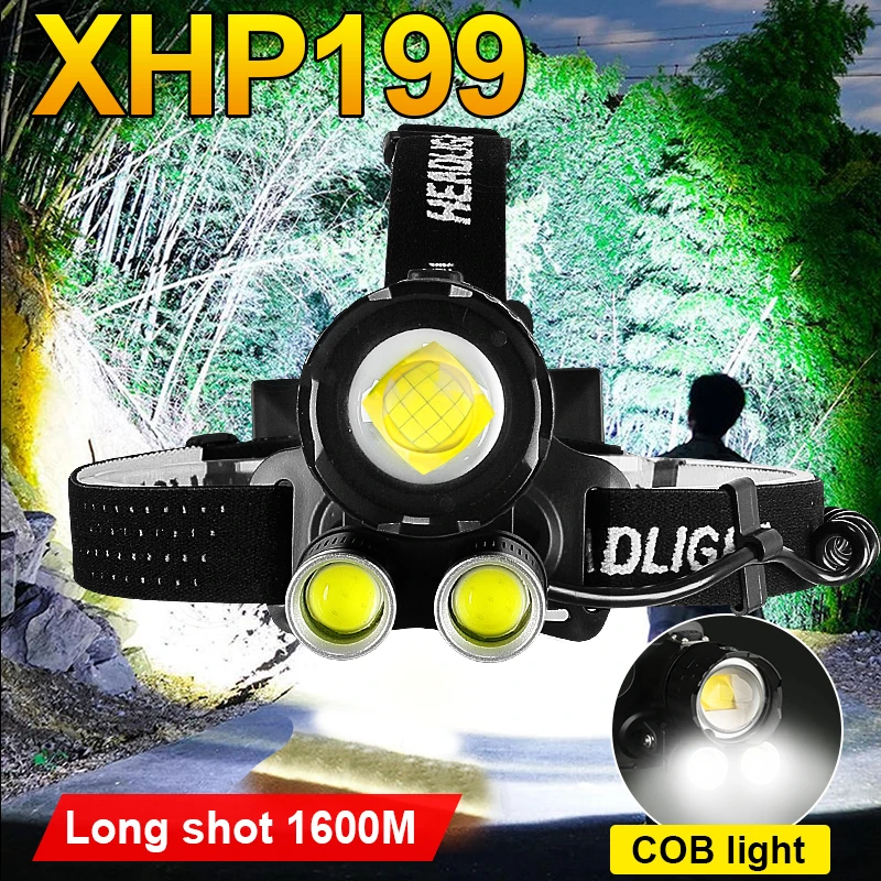 Newest Led Headlamp XHP199 2COB High Power Head Flashlight Rechargeable Powerful Lamping Light XHP90 Headlight Fishing Lantern |